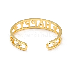 Happy Star Hollow Out Cubic Zirconia Cuff Bangle&nbsp;BJEW-I298-17G