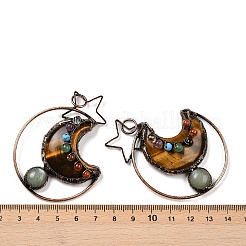 Natural Mixed Gemstone Brass Star Moon Big Pendants&nbsp;G-H316-01R