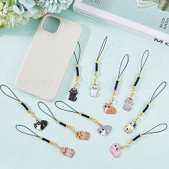 14Pcs Cat Shape Alloy Glass Mobile Straps&nbsp;HJEW-SC00128