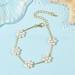 Natural Cultured Freshwater Pearl Beaded Flower Link Chain Bracelets&nbsp;BJEW-JB14325