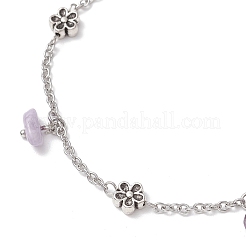 5Pcs 5 Styles Natural & Synthetic Gemstone Chip Tassel Alloy Link Anklets&nbsp;AJEW-AN00696