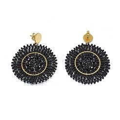 Handmade Woven Glass Beads Dangle Stud Earrings&nbsp;EJEW-F235-I04