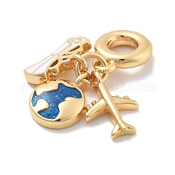 Brass Blue Enamel Earth & Plane European Dangle Charms&nbsp;KK-M305-05G