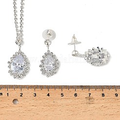 Teardrop Brass Rhinestone Stud Earrings & Pendant Necklaces Set for Women&nbsp;SJEW-M102-05S