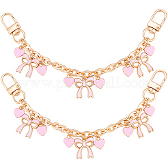 2Pcs Alloy Enamel Pink Bowknot Heart Pendant Aluminum Bag Decorative Chains&nbsp;HJEW-BBC0001-39