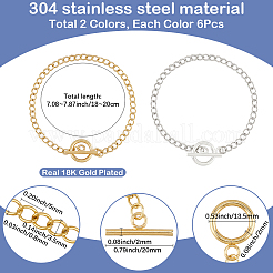 12Pcs 2 Colors 304 Stainless Steel Twisted Curb Chains Bracelets&nbsp;BJEW-SC0001-61