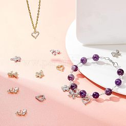 16Pcs 8 Style  Rack Plating Brass Micro Pave Cubic Zirconia Charms&nbsp;ZIRC-FH0001-17