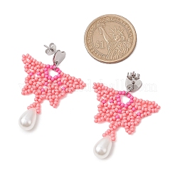 Glass Seed Beads Butterfly Stud Earrings&nbsp;EJEW-MZ00351-03