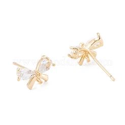 Brass Micro Pave Clear Cubic Zirconia Stud Earring Findings&nbsp;KK-D063-15G