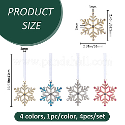 4Pcs 4 Colors Snowflake Alloy Pendant Decorations&nbsp;HJEW-FH0001-84