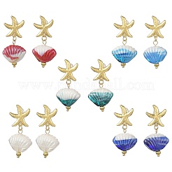 Lampwork Shell Shape Dangle Stud Earrings&nbsp;EJEW-JE07356