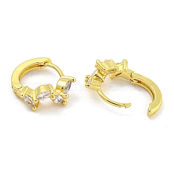 Rack Plating Leaf Brass Pave Clear Cubic Zirconia Hoop Earrings for Women&nbsp;EJEW-G410-57G