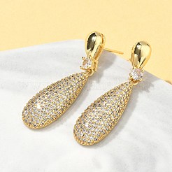 Teardrop Brass Micro Pave Cubic Zirconia Dangle Stud Earrings for Women&nbsp;EJEW-A132-04G