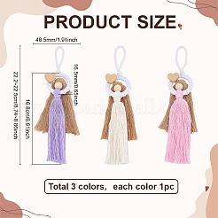 3Pcs 3 Colors Handmade Macrame Cotton Angel Hanging Ornaments&nbsp;HJEW-PH02193