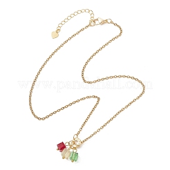 3 Cube Faceted Glass Pendant 304 Stainless Steel Cable Chain Necklaces for Women&nbsp;NJEW-JN05711-02