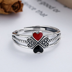 Clover 925 Sterling Silver Enamel Adjustable Finger Rings for Women&nbsp;FS-WG8EAF8-01