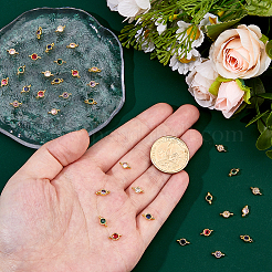 36Pcs 6 Colors Brass Cubic Zirconia Flat Round Connector Charms&nbsp;KK-DC0004-85