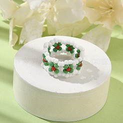 Christmas Theme Glass Seed Beads Stretch Rings for Women&nbsp;RJEW-TA00159