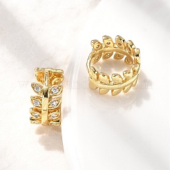 Brass Micro Pave Clear Cubic Zirconia Leaf Hoop Earrings&nbsp;EJEW-P322-15G