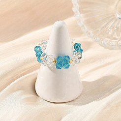 6Pcs 6 Colors Glass Bead Finger Rings&nbsp;RJEW-MZ00036