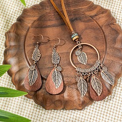 Bohemian Style Alloy & Wood & Synthetic Turquoise Pendant Necklaces & Dangle Earrings Sets&nbsp;WG14320-02