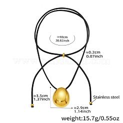 304 Stainless Steel Teardrop Pendant Adjustable Black Leather Cord Slider Necklaces for Women&nbsp;WG7319D-01