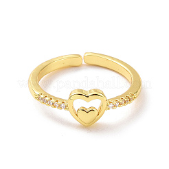 Clear Cubic Zirconia Double Heart Open Cuff Ring&nbsp;RJEW-H127-30G
