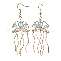 Ocean 304 Stainless Steel Wire Wrapped Synthetic Moonstone Jellyfish Dangle Earrings&nbsp;EJEW-JE07534-01