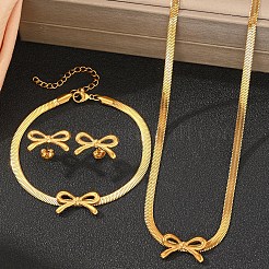 Bowknot 304 Stainless Steel Pendant Necklaces & Charms Bracelets & Stud Earrings Sets&nbsp;SJEW-Z003-03G