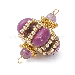 Dyed Synthetic Imperial Jasper & Handmade Glass Seed Beaded Rhombus Connector Charms&nbsp;PALLOY-MZ00960-05