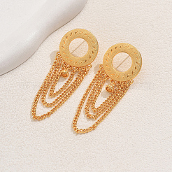 Flat Round with Chain Charm Alloy Dangle Stud Earrings&nbsp;MO1594