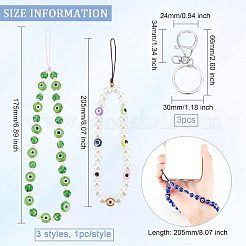 3Pcs 3 Style Glass Pearl & Lampwork & Glass Seed Beads Mobile Straps&nbsp;KEYC-OC0001-19