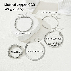 5Pcs 5 Styles Brass & CCB Plastic Chain Bracelet Sets for Women&nbsp;WG3F23A-01