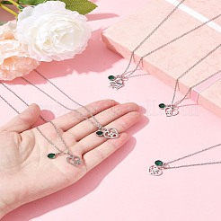 Valentine's Day 304 Stainless Steel & Green Glass Couple Heart Pendant Cable Chain Necklaces for Women&nbsp;NJEW-FS00014-01