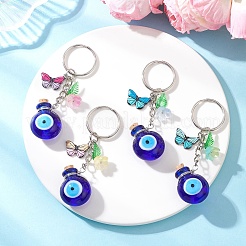4Pcs Evil Eye Bottle with Butterfly Alloy Lampwork Keychains&nbsp;KEYC-JKC01430