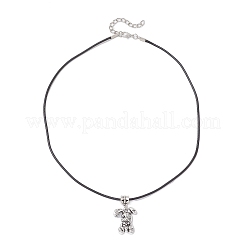 Alloy with Black Glass Rabbit Pendant Waxed Cord Necklaces for Women&nbsp;NJEW-JN05540