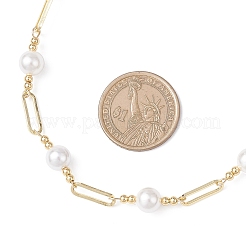 Brass & Round White Shell Pearl Oval Link Chain Necklaces&nbsp;NJEW-JN05394