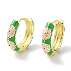 Real 18K Gold Plated Brass Enamel Flower Print Hoop Earrings for Women&nbsp;EJEW-L269-119G