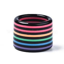 Resin Stripe Pattern Wide Band Finger Ring for Women&nbsp;RJEW-T022-009