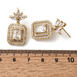 Rectangle Brass Micro Pave Clear Cubic Zirconia Dangle Stud Earrings&nbsp;EJEW-L311-03G