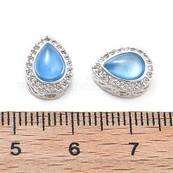 Brass Light Sky Blue Glass Teardrop Multi-Strand Links&nbsp;KK-B125-09S