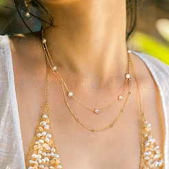925 Sterling Silver with Natural Pearl Beads Necklaces&nbsp;NJEW-Z030-01G
