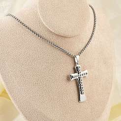 201 Stainless Steel Clear Cubic Zirconia Religion Cross Pendant Box Chain Necklaces for Men&nbsp;NJEW-S387-06P