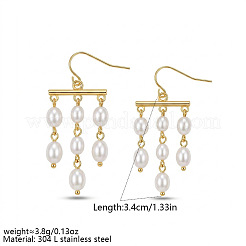 304 Stainless Steel & Plastic Pearl Oval Bead Tassel Chandelier Earrings for Women&nbsp;WGBEBE0-01