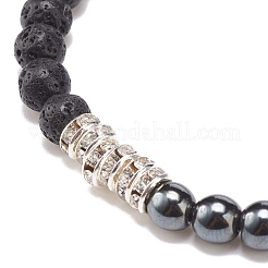 Natural Lava Rock & Synthetic Hematite Stretch Bracelet&nbsp;BJEW-JB08472-01
