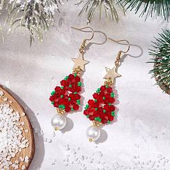 Glass Seed & Glass Pearl Beads Tree Dangle Earrings&nbsp;EJEW-MZ00276-01