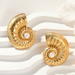 304 Stainless Steel Shell Pearl Stud Earrings&nbsp;X-EJEW-G423-22G