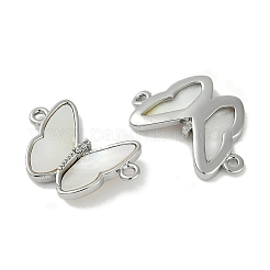 Brass Micro Pave Clear Cubic Zirconia Pave Natural Shell Butterfly Connector Charms&nbsp;KK-P283-05P
