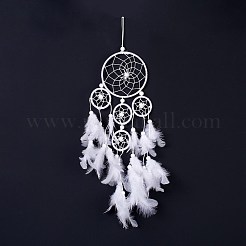 Native Style Five Rings Woven Net/Web with Feather Wall Hanging Decoration&nbsp;HJEW-A002-02