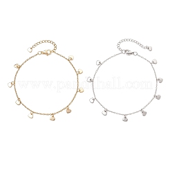 2Pcs 2 Colors 304 Stainless Steel Cable Chains Anklets with 201 Stainless Steel Heart Charms for Women&nbsp;AJEW-AN00786